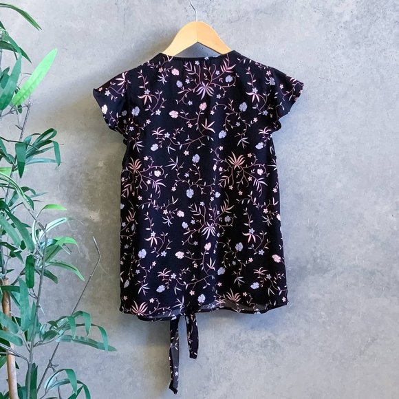 TOKITO Womens Black Pink Floral Tie Front Casual Blouse Top - Size 6 - Picture 5 of 5